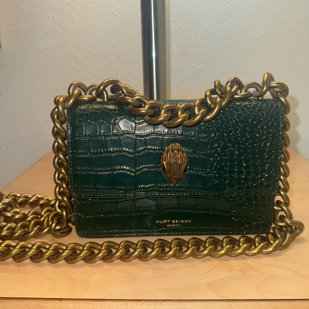 Kurt Geiger Green Croc-Embossed Crossbody Bag - Picture 2 of 9